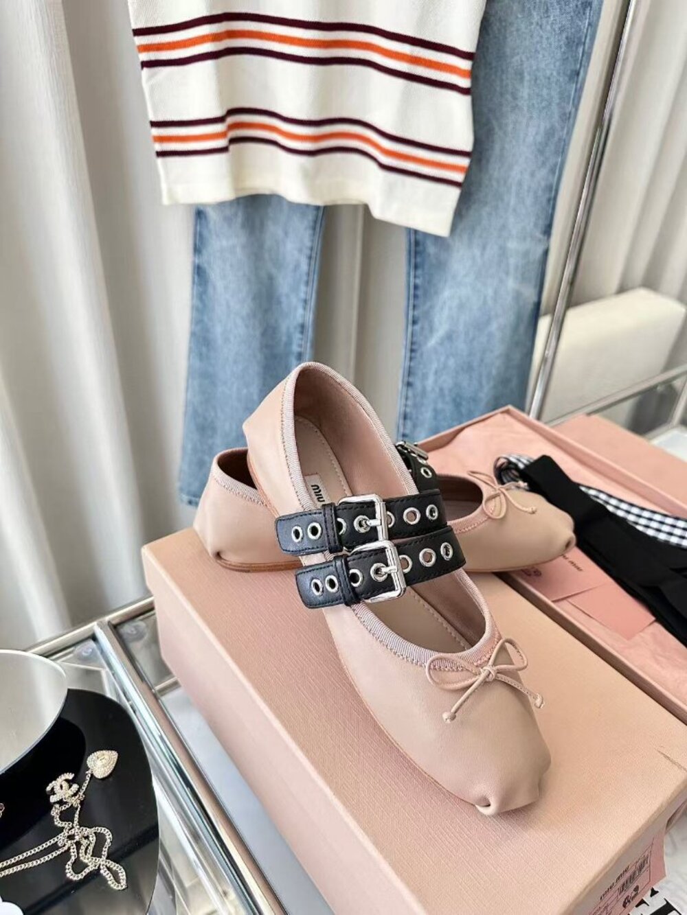 Miu Miu nude pink double buckle ballet flats - Picture 5 of 7